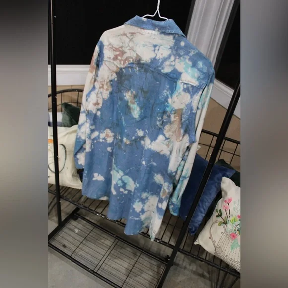 Rhinestone Tie-Dye Oversized Shirt Dress | Boho Western Statement Top - Picture 3 of 3